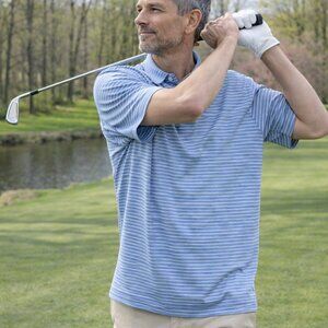 Peter Millar Polo Shirt Performance Golf Blue Stripe Stretch